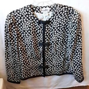 Petite Short Shirt Topper Jacket 14P Black White Design Bows Fully Lined LS
